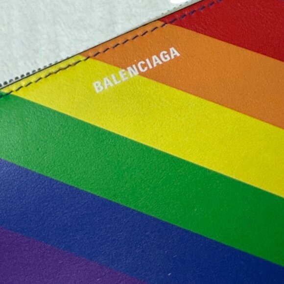 BALENCIAGA Smooth Calfskin Logo Rainbow Ville Continental Zip Around Wallet - Picture 2 of 12